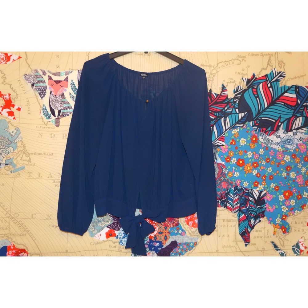 Sheer Navy Loose Long Sleeve Top